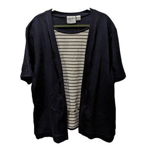 Palm Harbour Blue White Striped Blouse Cardigan Combo Chain Belt Size 2X NWT